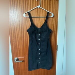 🖤 Topshop Black Denim Button-Front Mini Dress | 90s Vibes | Size 4